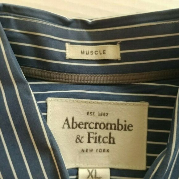 Abercrombie & Fitch Muscle Striped Button Front Shirt Long Sleeves Blue White XL - Picture 2 of 2